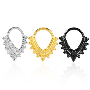Septum Clicker Ring Spitz mit ornamenten Rand in Silber,...