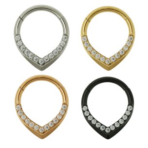 Septum Clicker Ring Spitz mit Kristallen in Silber, Gold,...