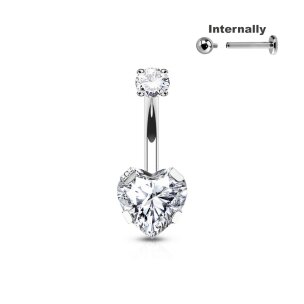 Herz Kristall Klar Titan Bauchnabel Piercing Banane