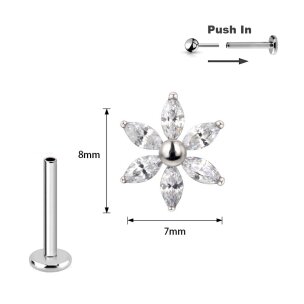 Titan Kristall Blume Labret Stecksystem Push Pin