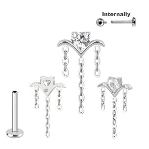 Titan Labret Innengewinde mit Kristall Herz und Ketten...