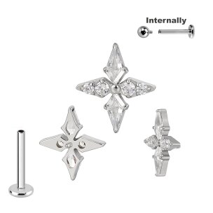 Titan Labret Innengewinde mit 4er Stern Kristalle Aufsatz...