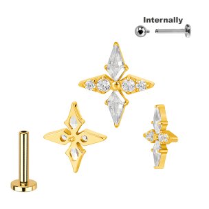 Titan Labret Innengewinde mit 4er Stern Kristalle Aufsatz...