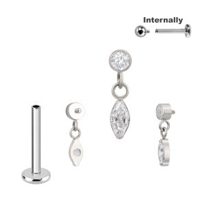 Titan Labret Innengewinde mit Kristall  ovalem...