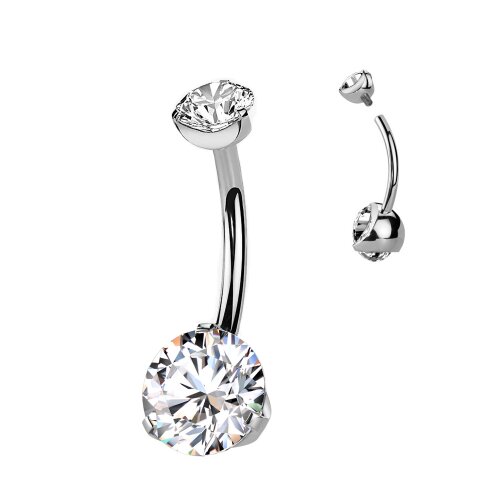 Titan WEISSGOLD Große Kristalle 5+8mm Bauchnabel Piercing Banane