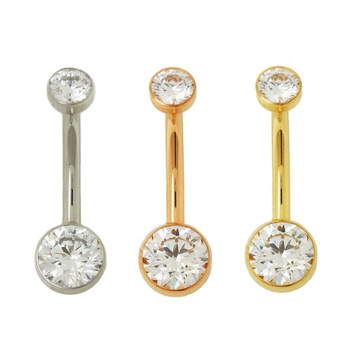 Bauchnabelpiercing in Titan Gold Rosegold Silber mit flachen Kristallen in Klar