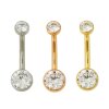 Bauchnabelpiercing in Titan Gold Rosegold Silber mit flachen Kristallen in Klar