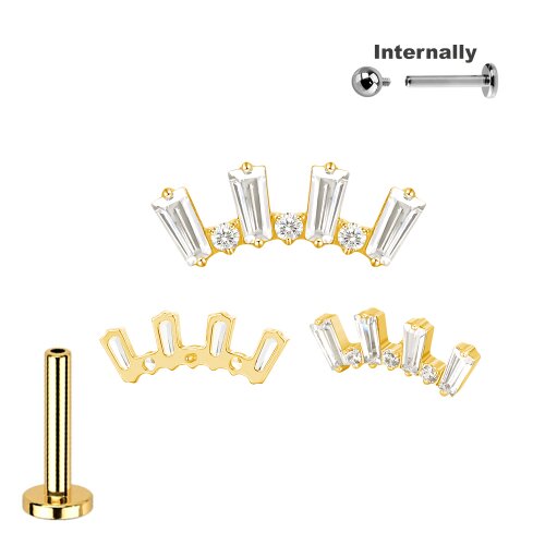 lange und runde Kristalle Bogen Aufsatz Labret Innengewinde Helix Piercing Titan Stecker