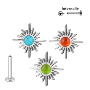 Titan Labret Innengewinde mit Strahlen Stern und Stein...
