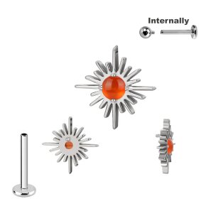 1,2mm Strahlen Stern mit Stein Titan Labret Innengewinde
