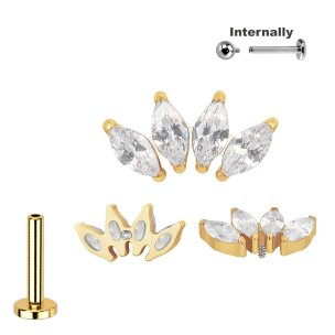 Titan Labret Innengewinde mit 4 ovalen Kristall Bogen...
