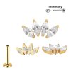 Titan Labret Innengewinde mit 4 ovalen Kristall Bogen Aufsatz Helix Piercing in Gold