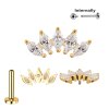 Titan Labret Innengewinde mit 5 ovalen Kristall Bogen Aufsatz Helix Piercing in Gold