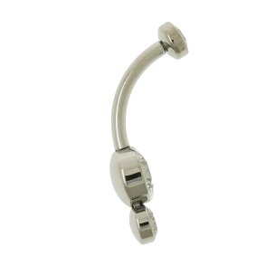 TITAN Gold Flacher Doppel Kristalle Bauchnabel Intim Piercing Banane