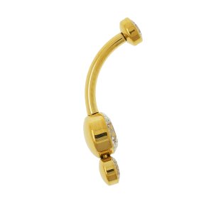 TITAN Gold Flacher Doppel Kristalle Bauchnabel Intim Piercing Banane