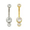 Bauchnabelpiercing in Titan Gold oder Silber mit flachenen Doppel Kristallen in Klar