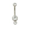 TITAN Gold Flacher Doppel Kristalle Bauchnabel Intim Piercing Banane