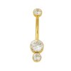 TITAN Gold Flacher Doppel Kristalle Bauchnabel Intim Piercing Banane
