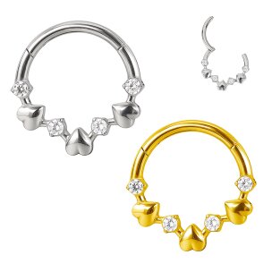 Septum Piercing Clicker Ring mit Herzen und Kristallen in...
