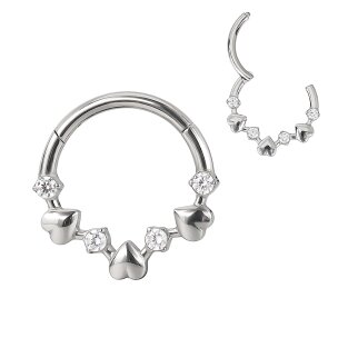 1,2mm Titan Herzen und Kristalle Segment Clicker Ring