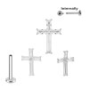 Titan Labret Innengewinde mit lange Kristalle Kreuz Aufsatz in Silber