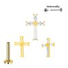 Titan Labret Innengewinde mit lange Kristalle Kreuz Aufsatz in Gold