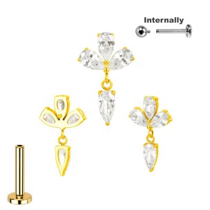 Titan Labret Innengewinde mit 3er Kristall und...