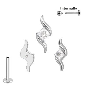 Titan Labret Innengewinde Kristall mit Flammen Aufsatz in...