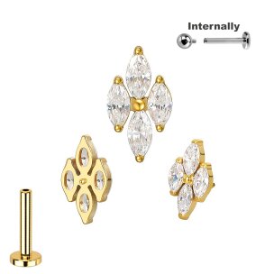 Titan Labret Innengewinde 4 Ovale Kristalle Aufsatz in Gold