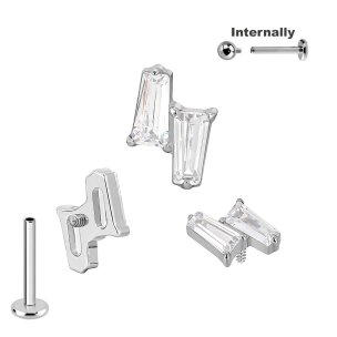 Titan Labret Innengewinde 2 eckige Kristalle Aufsatz in...