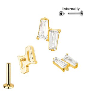 Titan Labret Innengewinde 2 eckige Kristalle Aufsatz in Gold