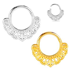 Septum Clicker Ring mit breitem Ornament Rand in Silber...