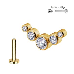 5er Kristall Bogen Helix Piercing Titan Stecker in Gold