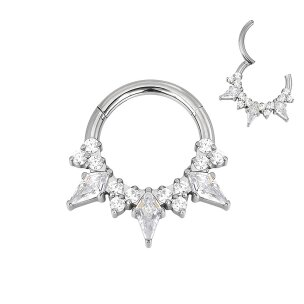 Septum Ohr Piercing Clicker Ring mit Rauten Kristallen in...