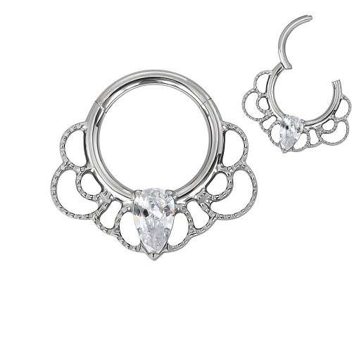 Septum Ohr Piercing Clicker Ring mit ornament Rand und Kristall in Silber