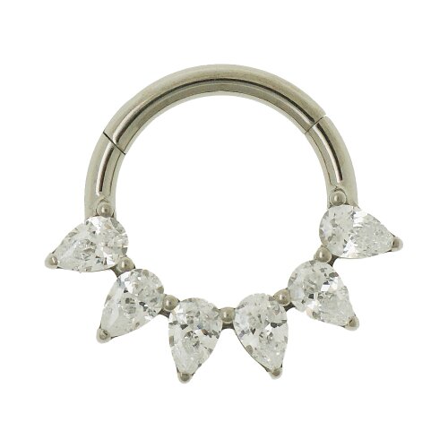 Septum Ohr Piercing Clicker Ring mit ovalen Kristallen in Silber