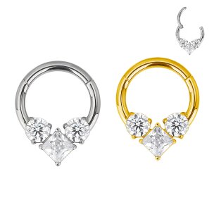 Titan Segment Clicker Spitz mit Kristallen in Silber und...