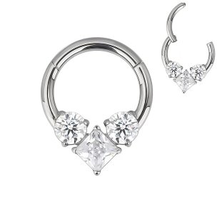 1,2mm Spitzer Titan Clicker Ring mit 3 Kristallen Silber...