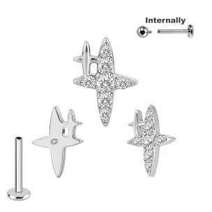 Titan Labret Innengewinde mit doppel 4er Stern Kristalle...