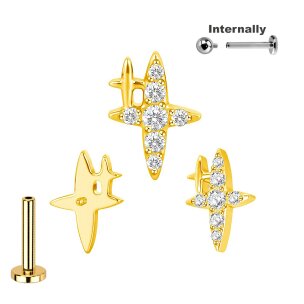 Titan Labret Innengewinde mit doppel 4er Stern Kristalle...