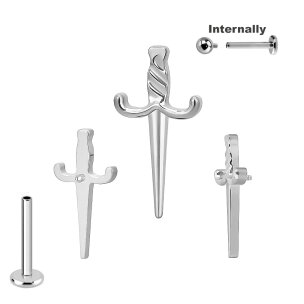 Titan Labret Innengewinde mit Dolch Aufsatz Ohr Piercing...