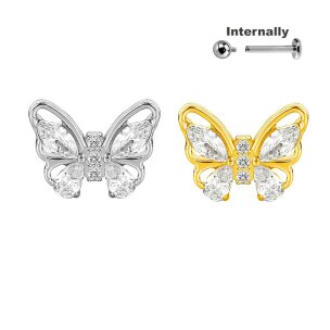 Titan Schmetterling mit Kristallen Aufsatz in Silber Gold...