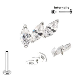 Titan Labret Innengewinde mit 3 Ovalen Kristallen...