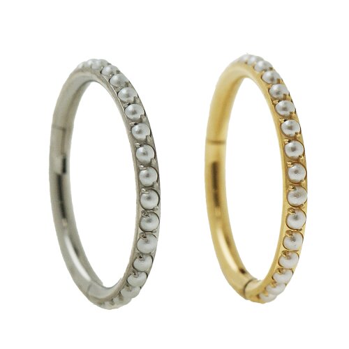 Ohr Piercing Clicker Ring schmal mit vielen Perlen, in Gold Silber
