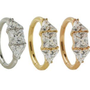 Ohr Piercing Clicker Ring mit 3 eckigen Kristallen im...
