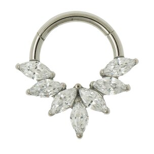 1,2mm Titan Clicker Piercing Ring mit 7 Ovalen Kristallen