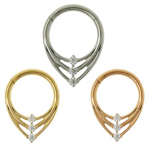 Septum Clicker Ring Spitz mit 3 Kristallen in Silber,...