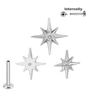 Titan Labret Innengewinde mit Zacken Stern und Kristall...
