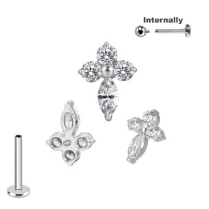 Titan Labret Innengewinde und Kreuz Blüte mit ovalem...