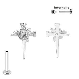 Titan Labret Innengewinde mit Nagel Kreuz Rose Aufsatz in...
